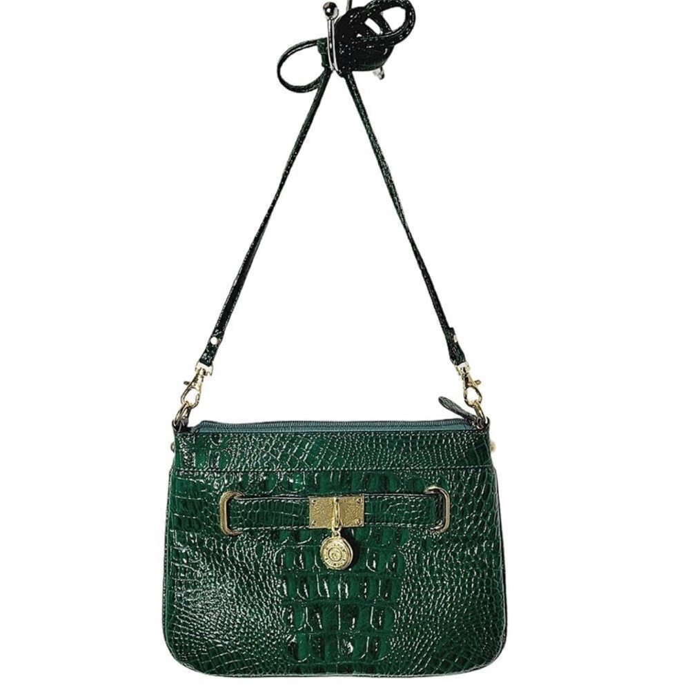 Anne Klein Green Crocodile-Embossed Shoulder Bag